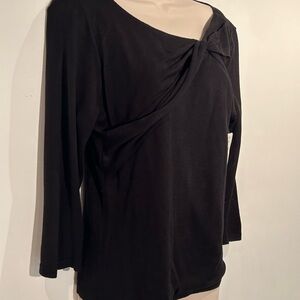 Carlisle Black Twist Front Silk Blend Knit Top Classic Bateau Neckline Sz L NWT